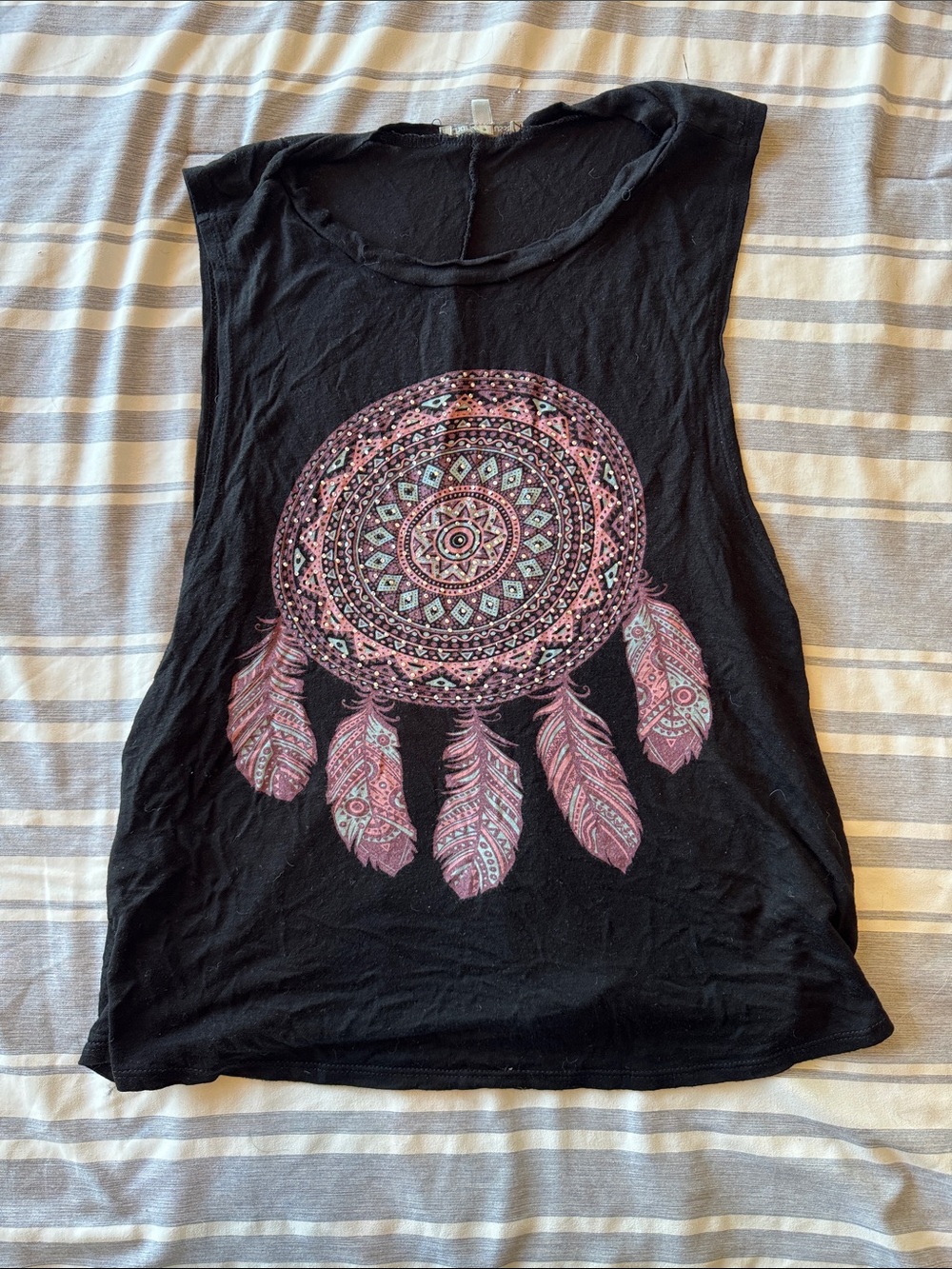 Black Sleeveless Dreamcatcher Graphic Tank Top - Women's